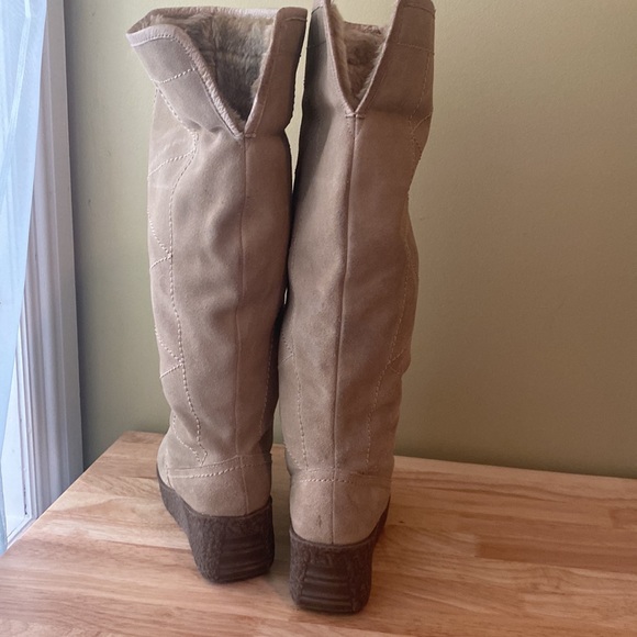 Steve Madden Suede Platform MICKI Tall Boots Knee high Geometric Stitch Detail - Picture 6 of 15